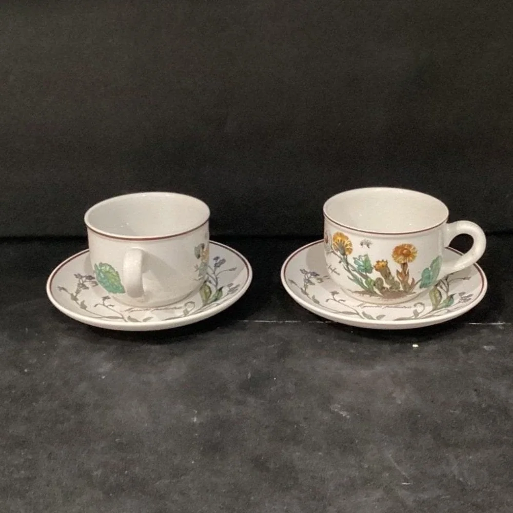 Villeroy & Boch Botanica Teacup and Saucers, Set of 2, Vintage Botanical Design